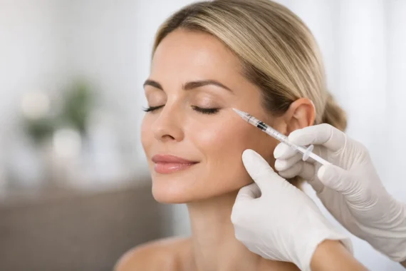 Woman receiving Botox injection for natural-looking results, Balwin Aesthetics.