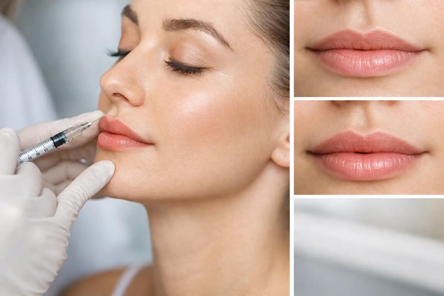 Botox lip flip treatment example and results: subtle upper lip enhancement with neuromodulator injections.